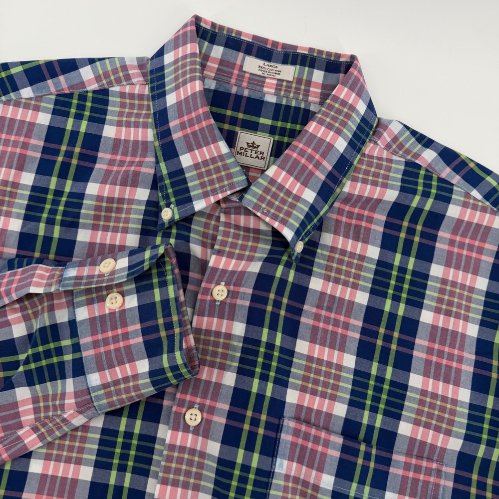 Peter Millar Button Down Shirt Mens Large Multicolor Plaid MS12W12CBL Cotton
